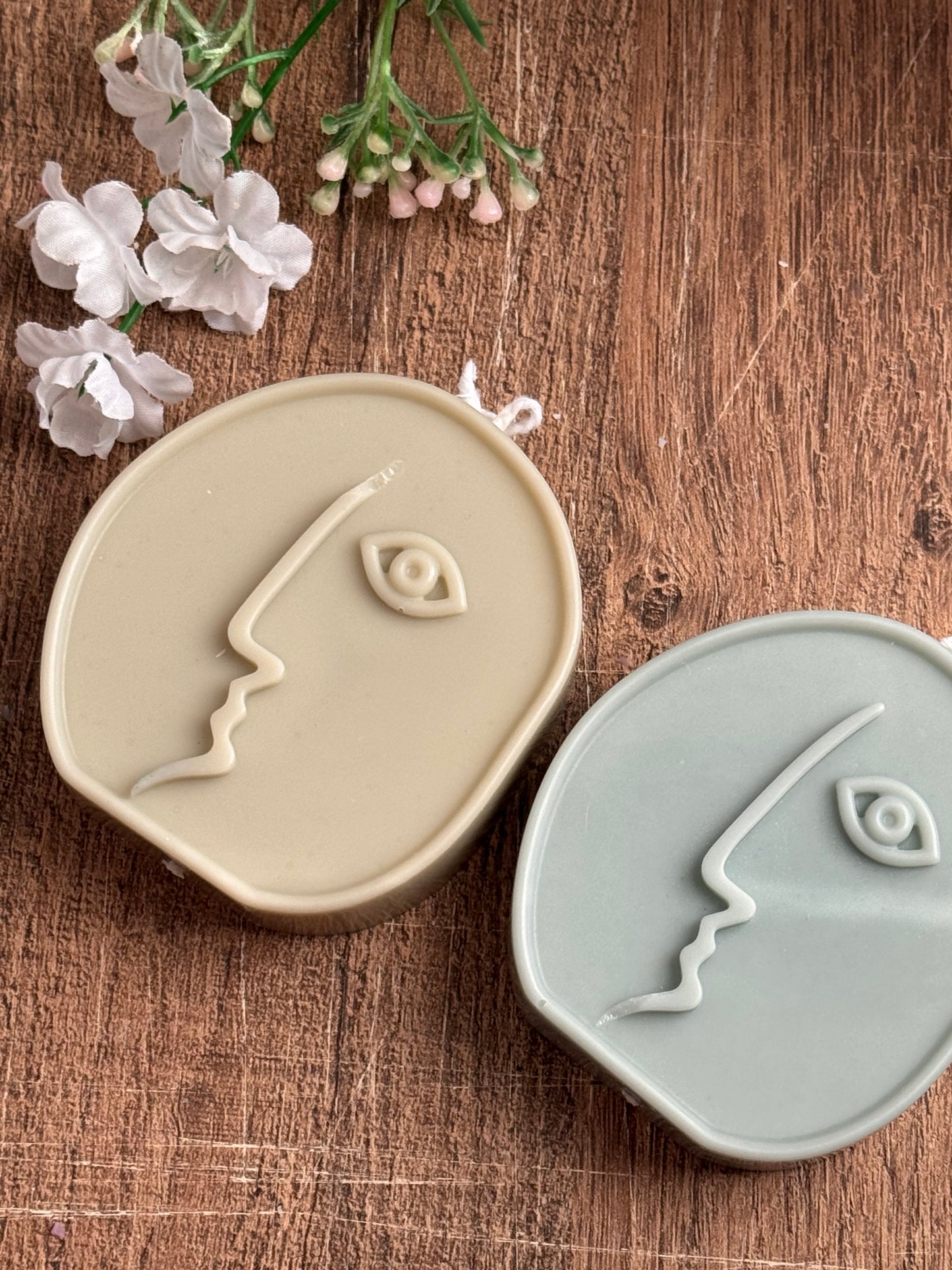 Dora Maar Abstract Face Handmade Pillar Jasmine Scented Light Green Soy Candle