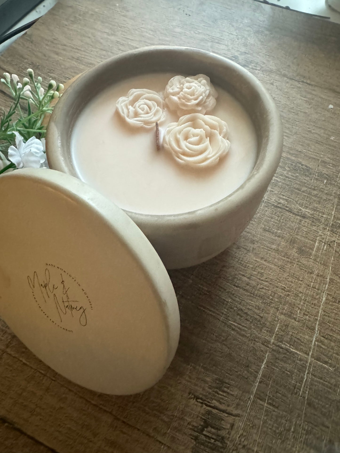 Adele Handmade Ginger Coconut & Amber Scented Soy Candle in Concrete Container