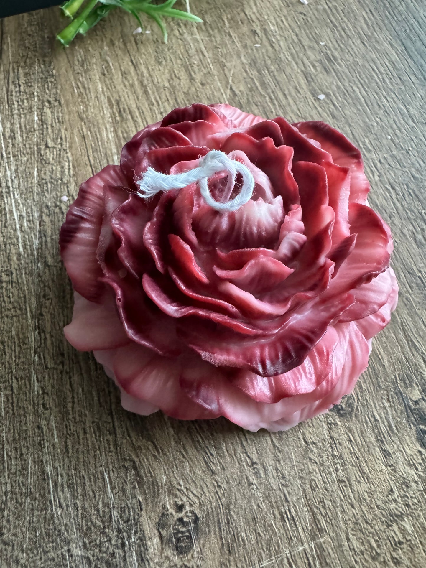 Peony Handmade Floral Soy Candle Ombré Burgundy Unscented