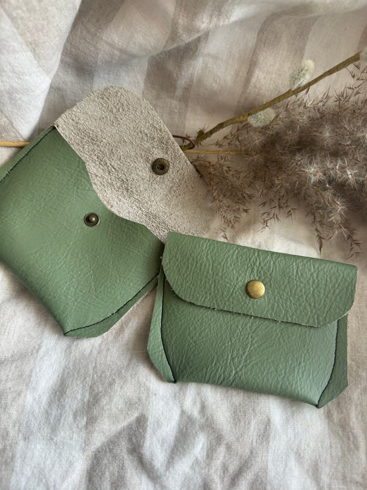 Annabelle Handmade Reclaimed Leather Coin Purse Sage Green