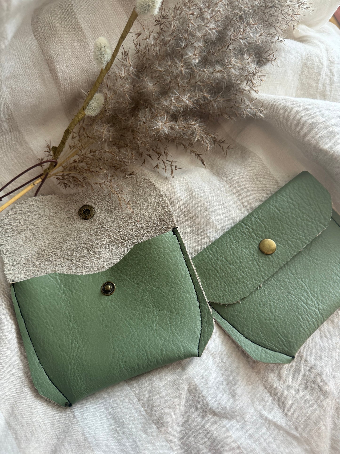 Annabelle Handmade Reclaimed Leather Coin Purse Sage Green