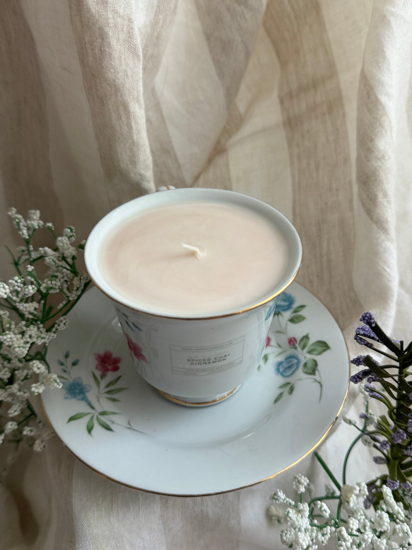 Paisley Handmade Spiced Chai Cinnamon Scented Soy Candle in Teacup