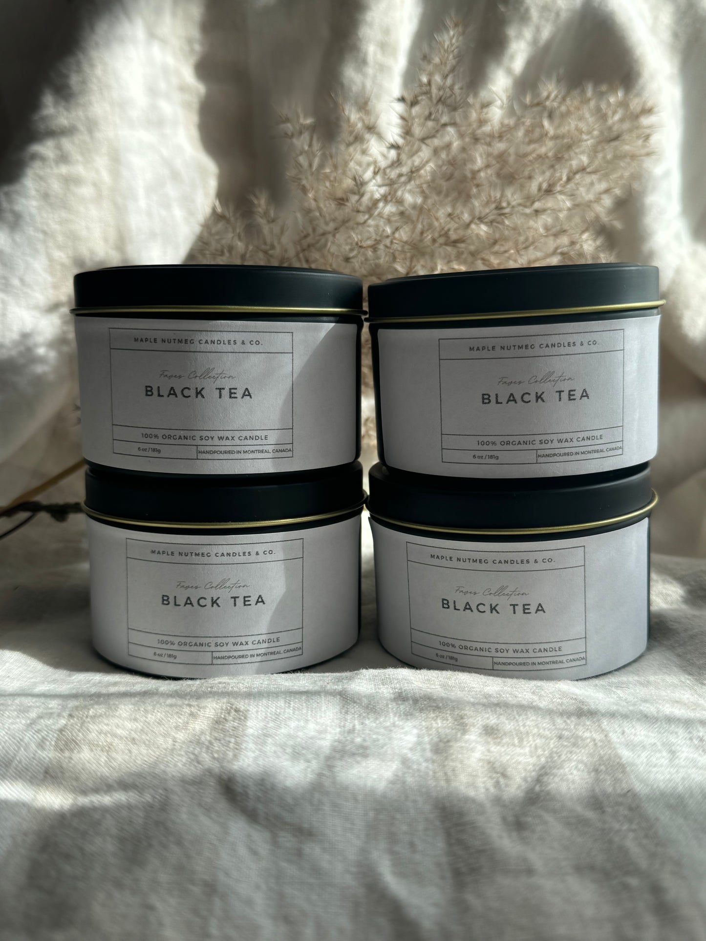 Brontë Handmade Black Tea Scented Soy Candle in Matte Black Metal Container