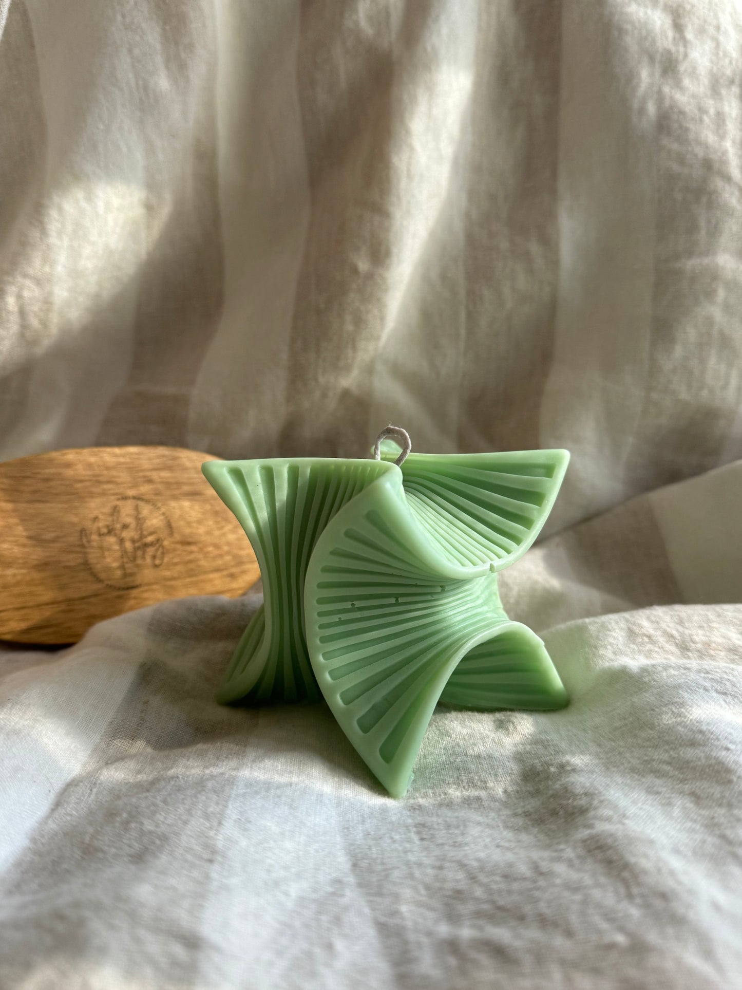 Sculptural Handmade Eucalyptus Mint Scented Soy Candle Light Green