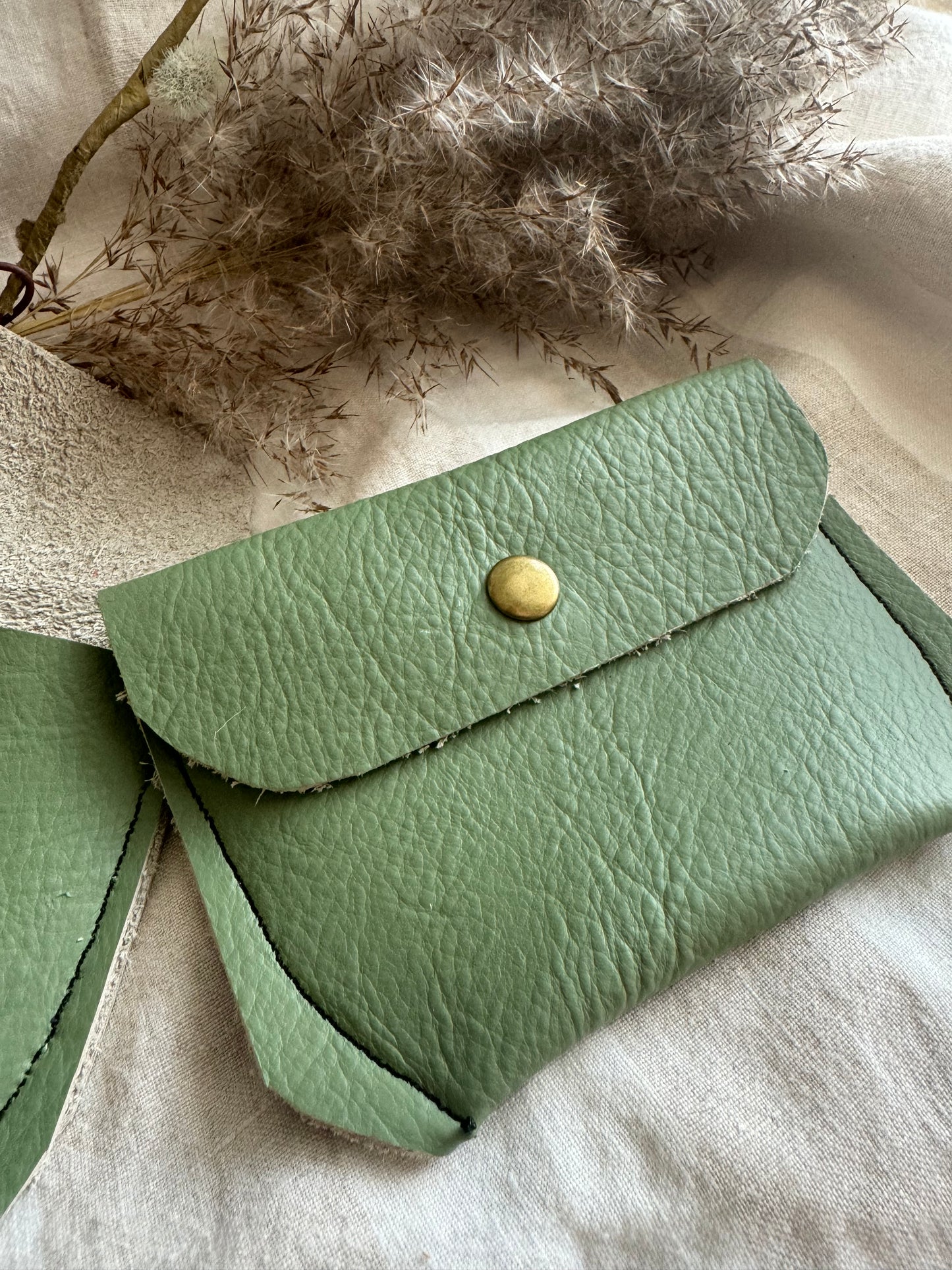 Annabelle Handmade Reclaimed Leather Coin Purse Sage Green