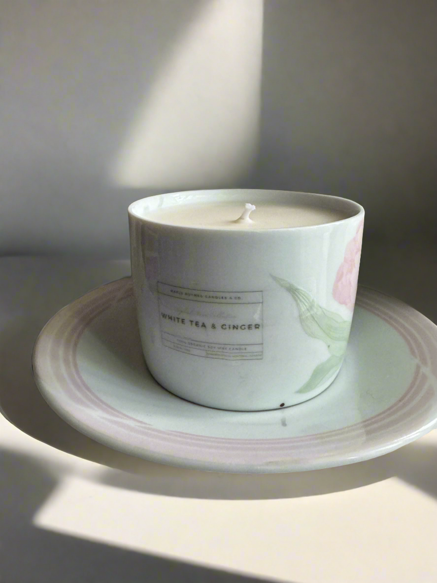 Pennie Handmade White Tea & Ginger Scented Soy Candle in Teacup