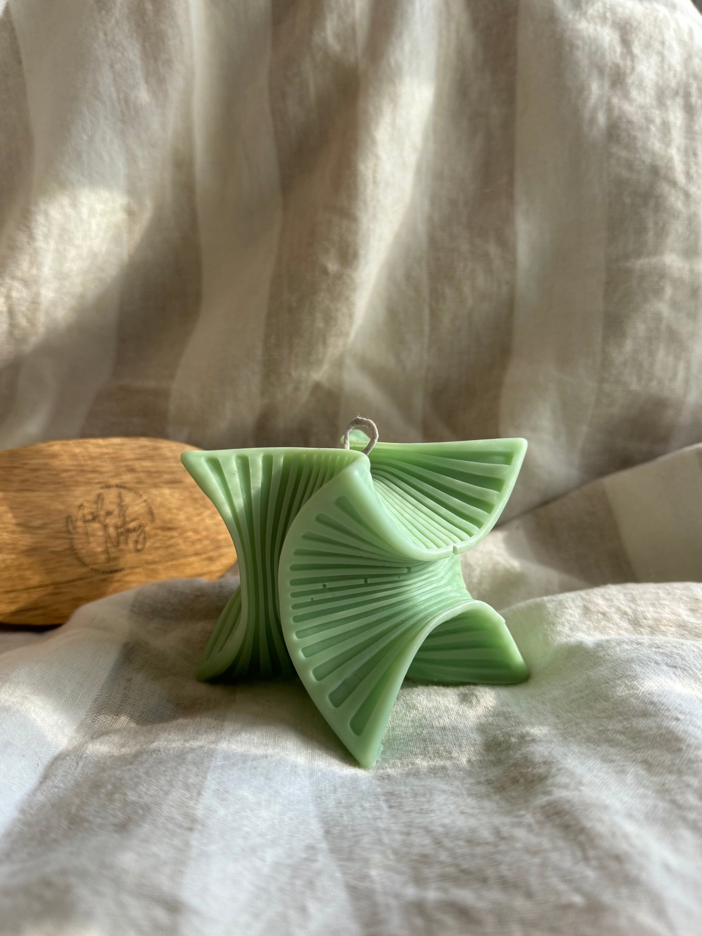 Sculptural Handmade Eucalyptus Mint Scented Soy Candle Light Green