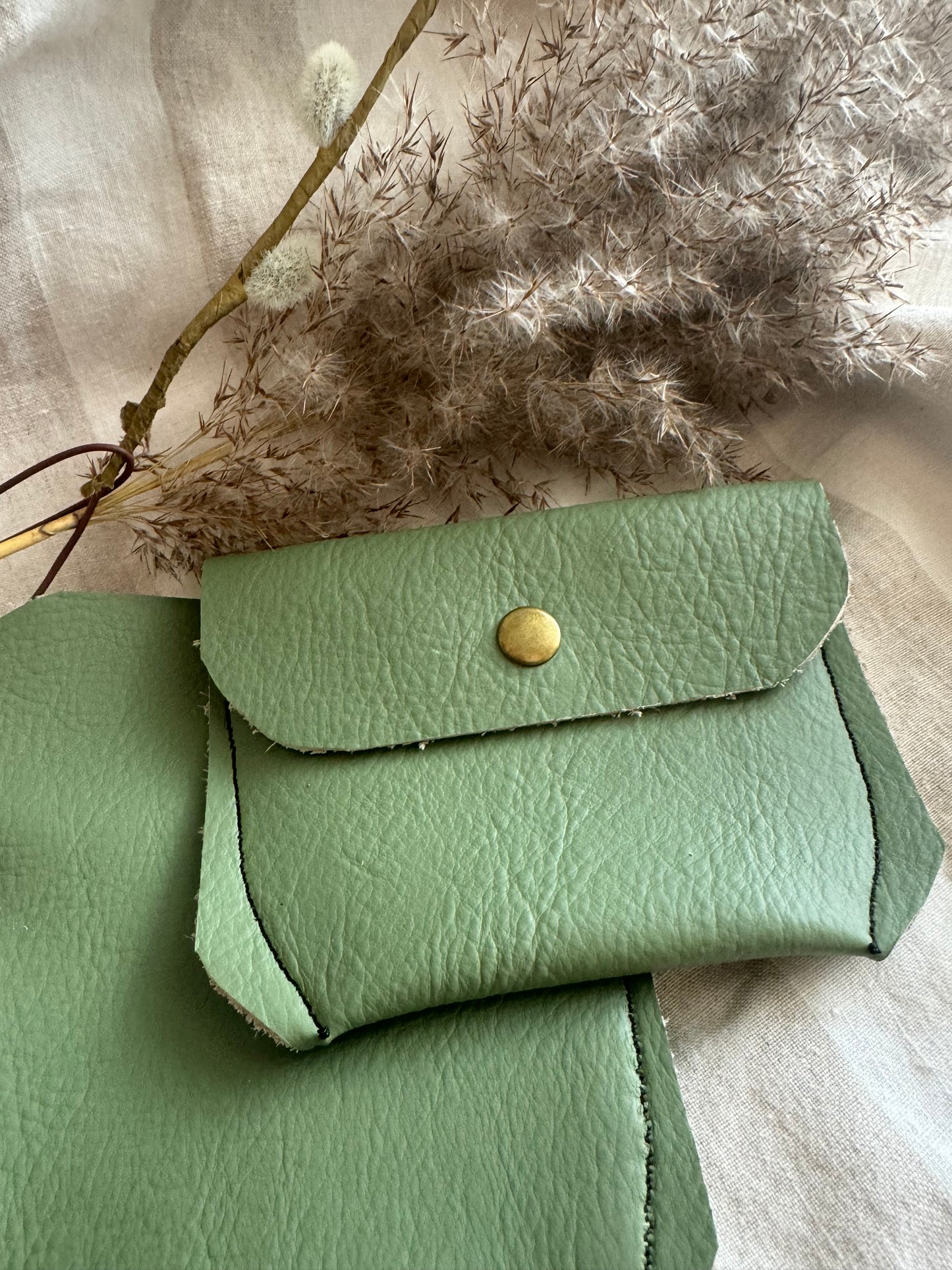 Annabelle Handmade Reclaimed Leather Coin Purse Sage Green