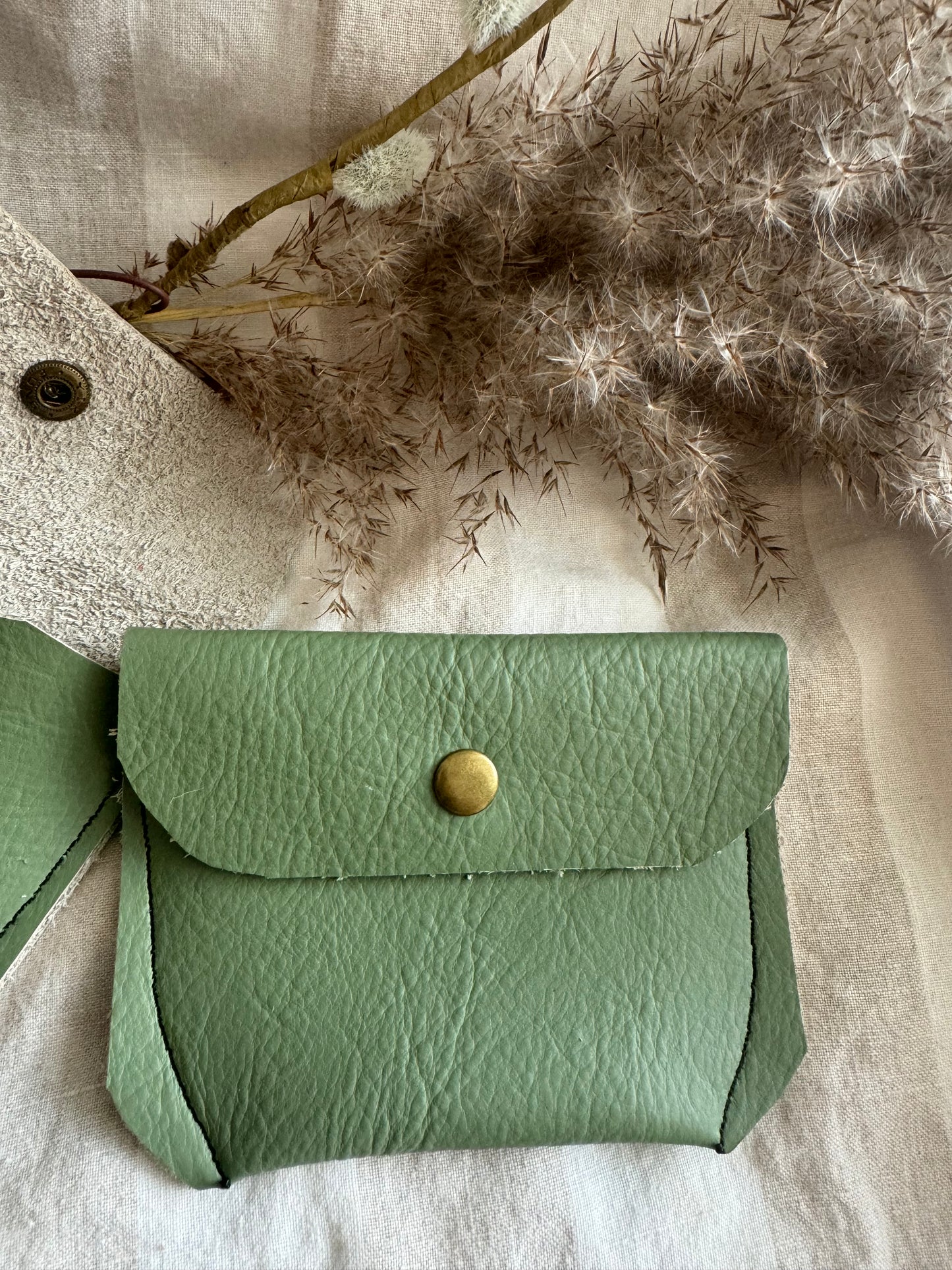 Annabelle Handmade Reclaimed Leather Coin Purse Sage Green