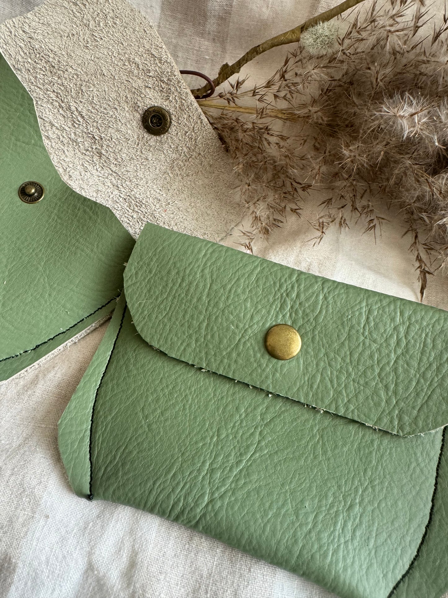 Annabelle Handmade Reclaimed Leather Coin Purse Sage Green