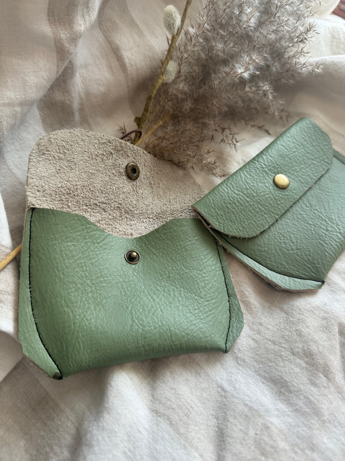 Annabelle Handmade Reclaimed Leather Coin Purse Sage Green