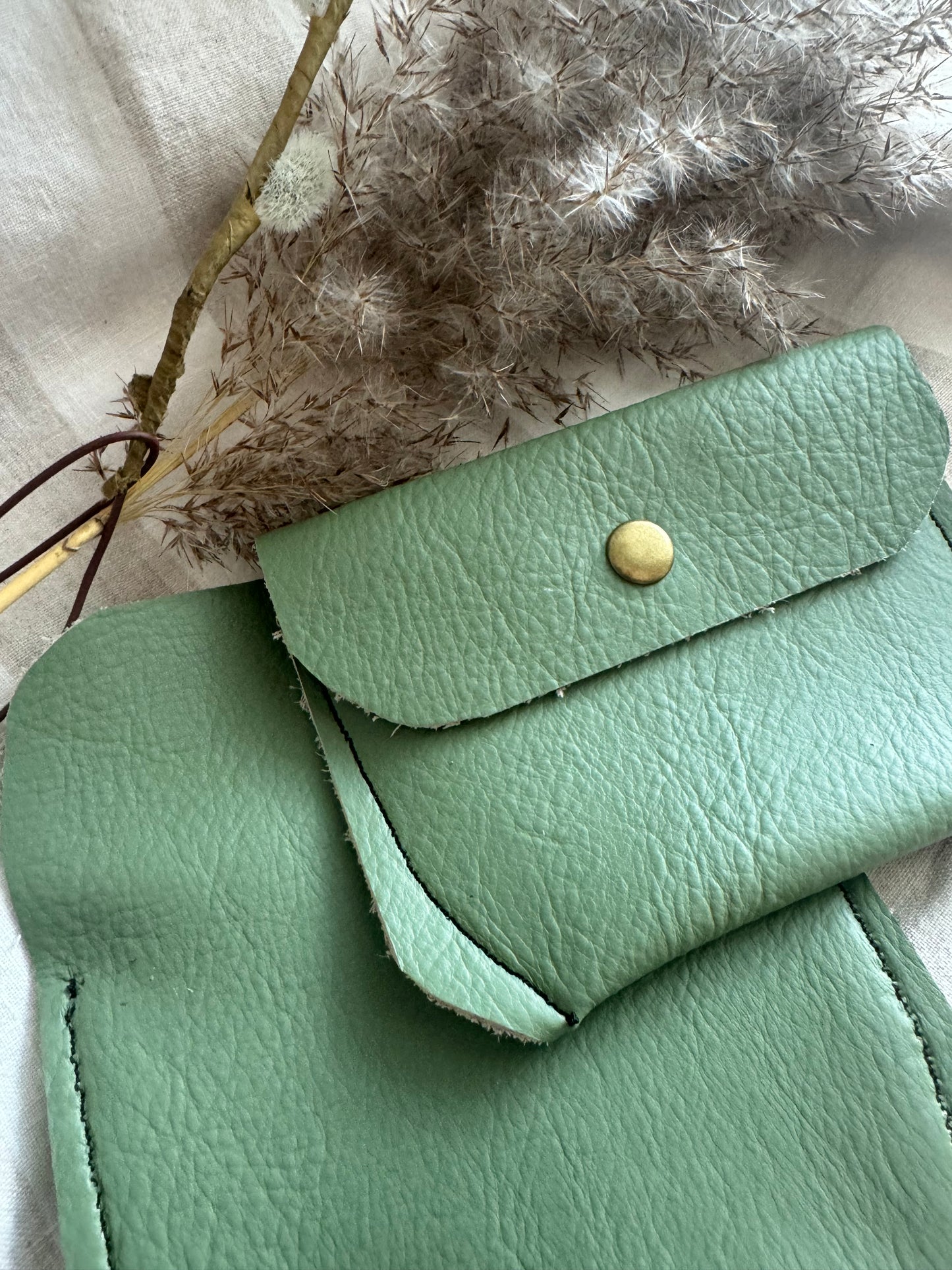 Annabelle Handmade Reclaimed Leather Coin Purse Sage Green