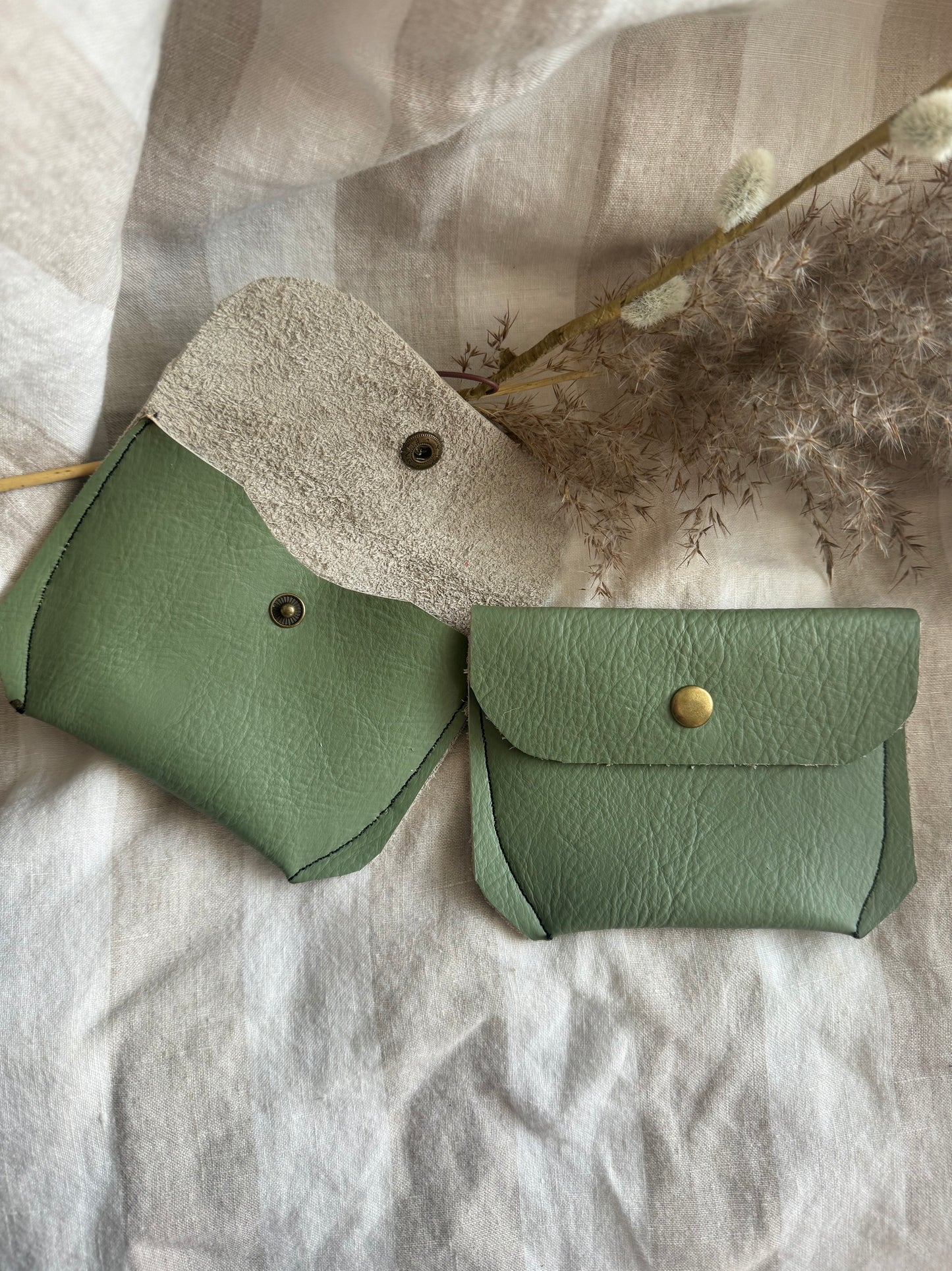 Annabelle Handmade Reclaimed Leather Coin Purse Sage Green