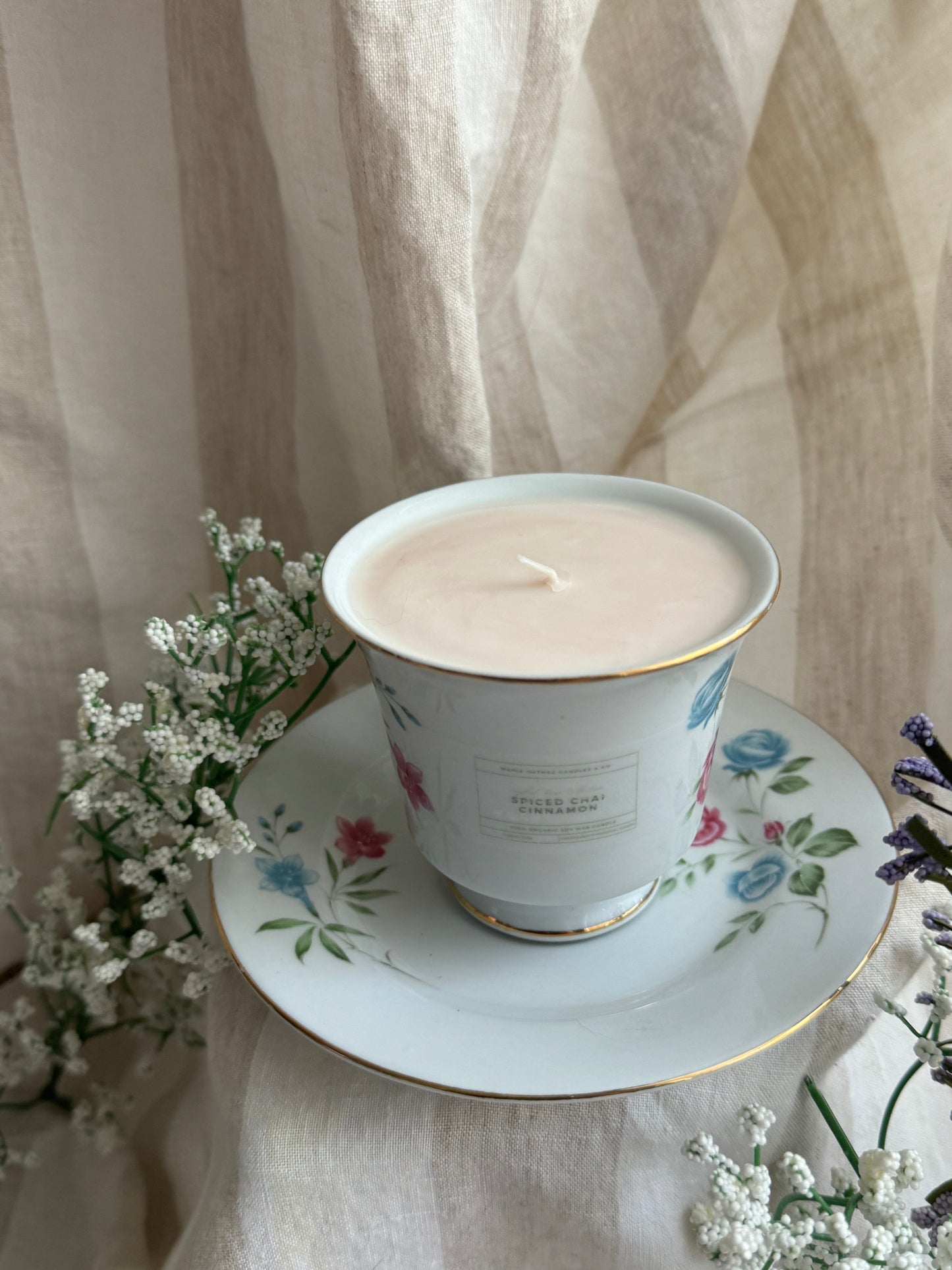 Paisley Handmade Spiced Chai Cinnamon Scented Soy Candle in Teacup