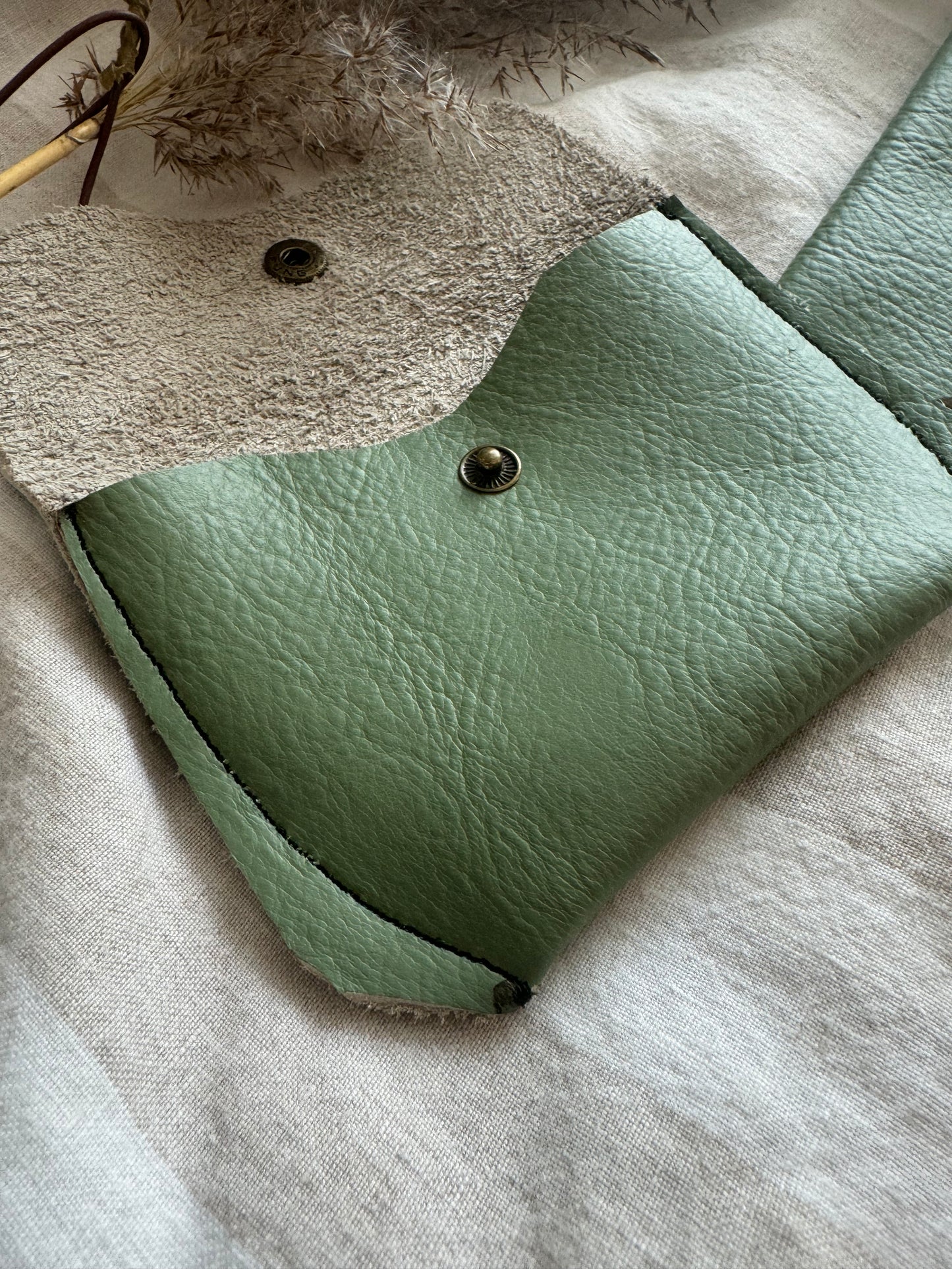 Annabelle Handmade Reclaimed Leather Coin Purse Sage Green