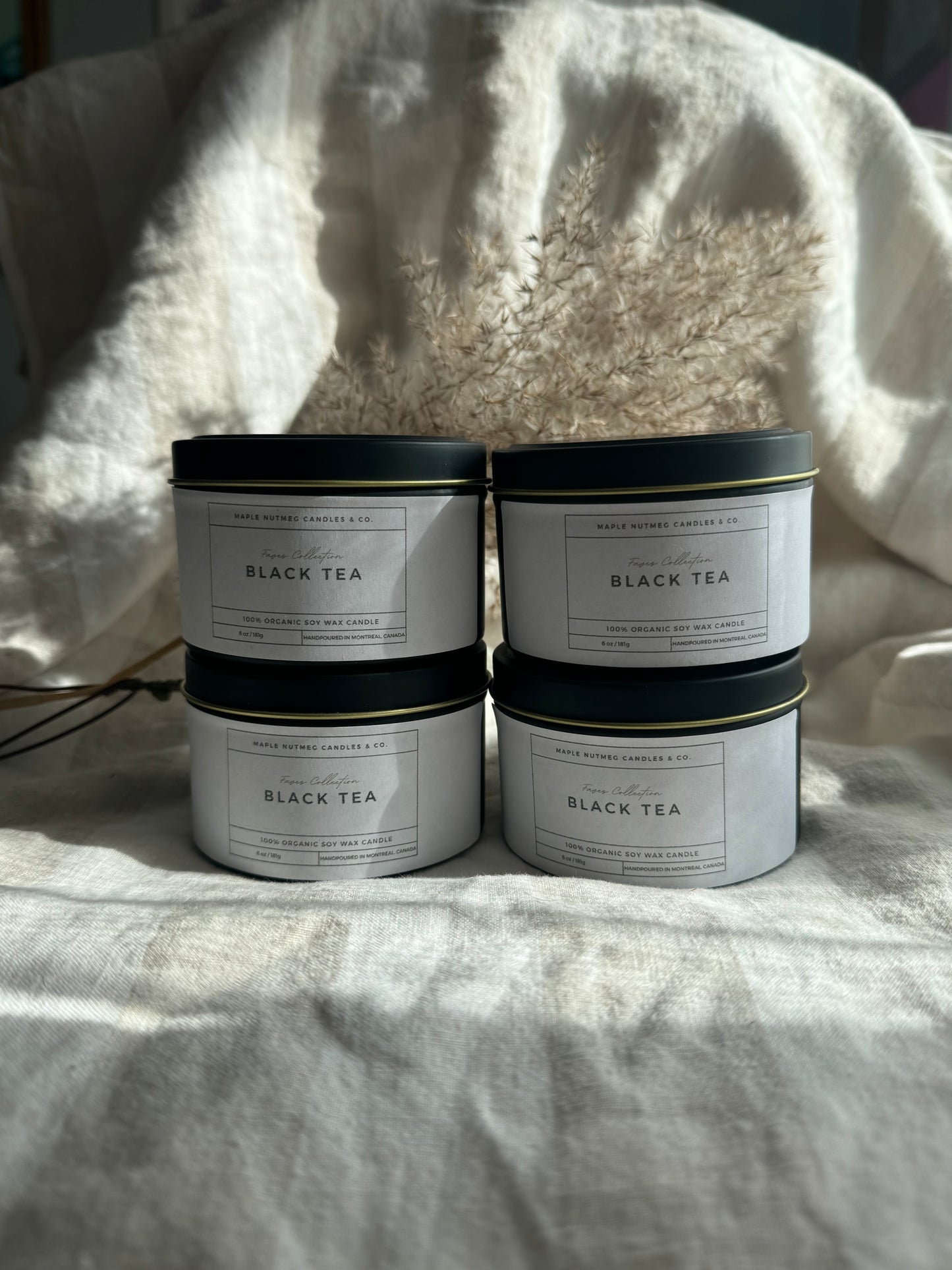 Brontë Handmade Black Tea Scented Soy Candle in Matte Black Metal Container