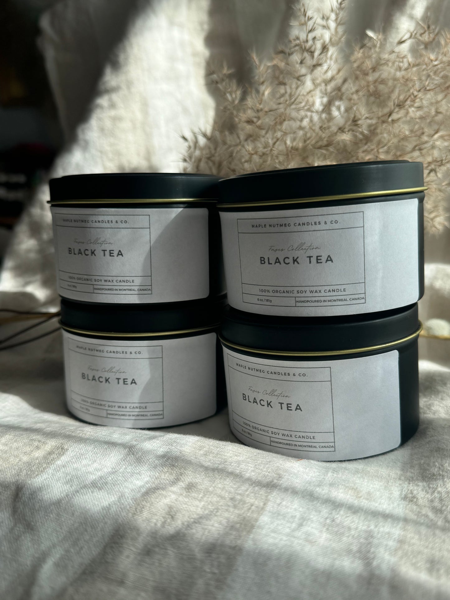 Brontë Handmade Black Tea Scented Soy Candle in Matte Black Metal Container