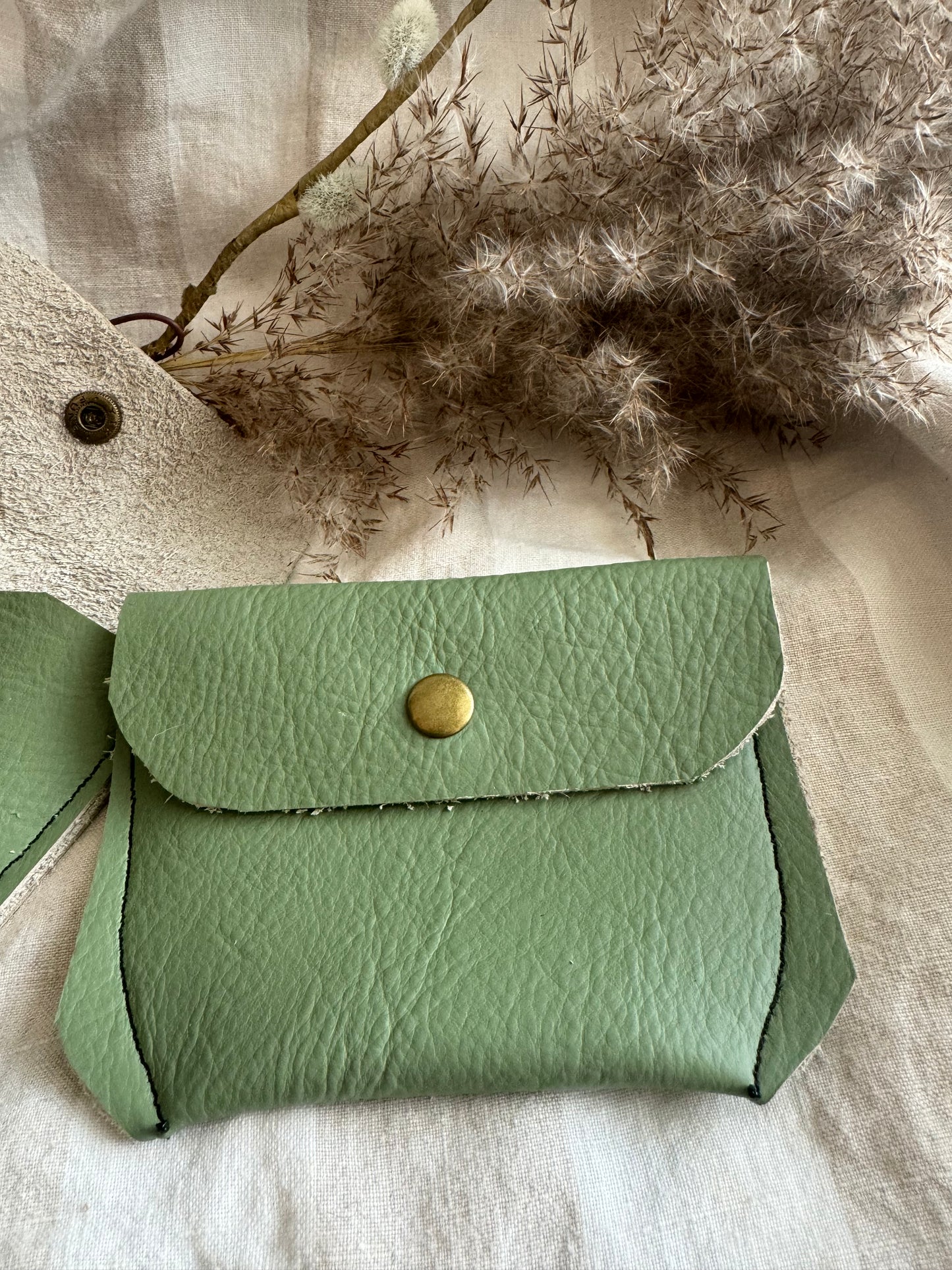 Annabelle Handmade Reclaimed Leather Coin Purse Sage Green