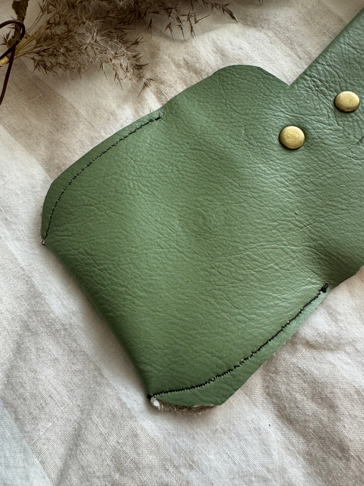 Annabelle Handmade Reclaimed Leather Coin Purse Sage Green