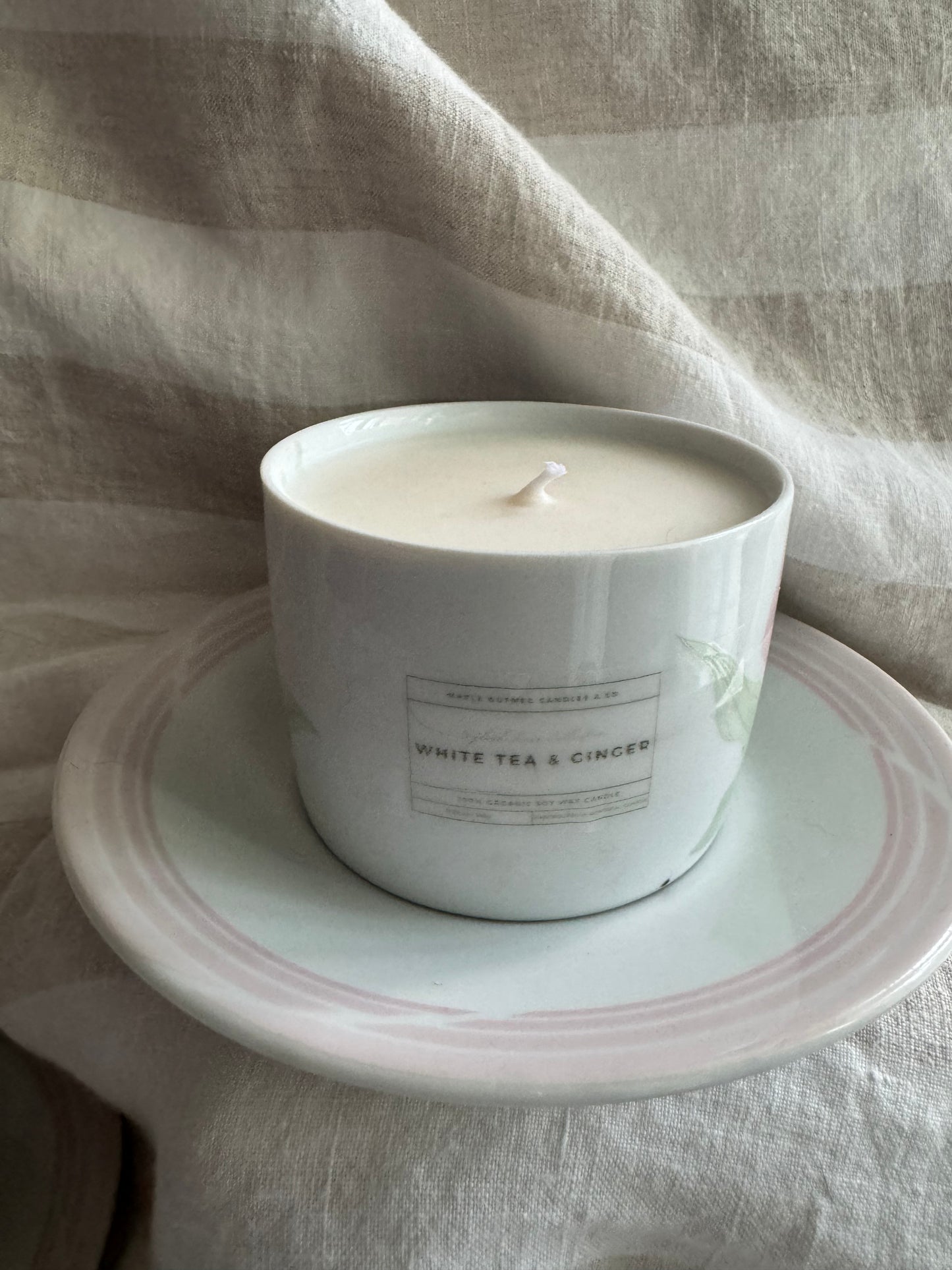 Pennie Handmade White Tea & Ginger Scented Soy Candle in Teacup