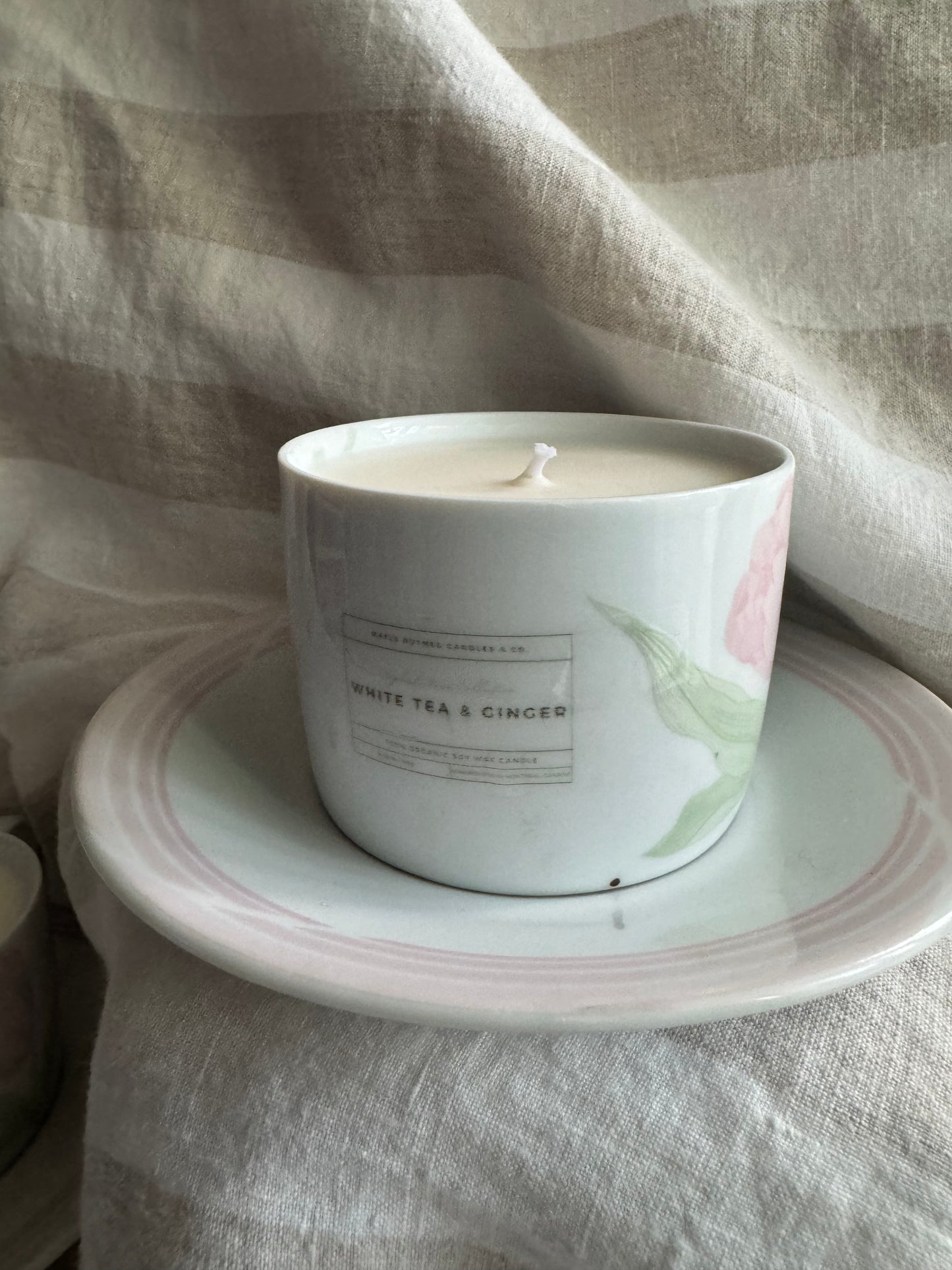 Pennie Handmade White Tea & Ginger Scented Soy Candle in Teacup