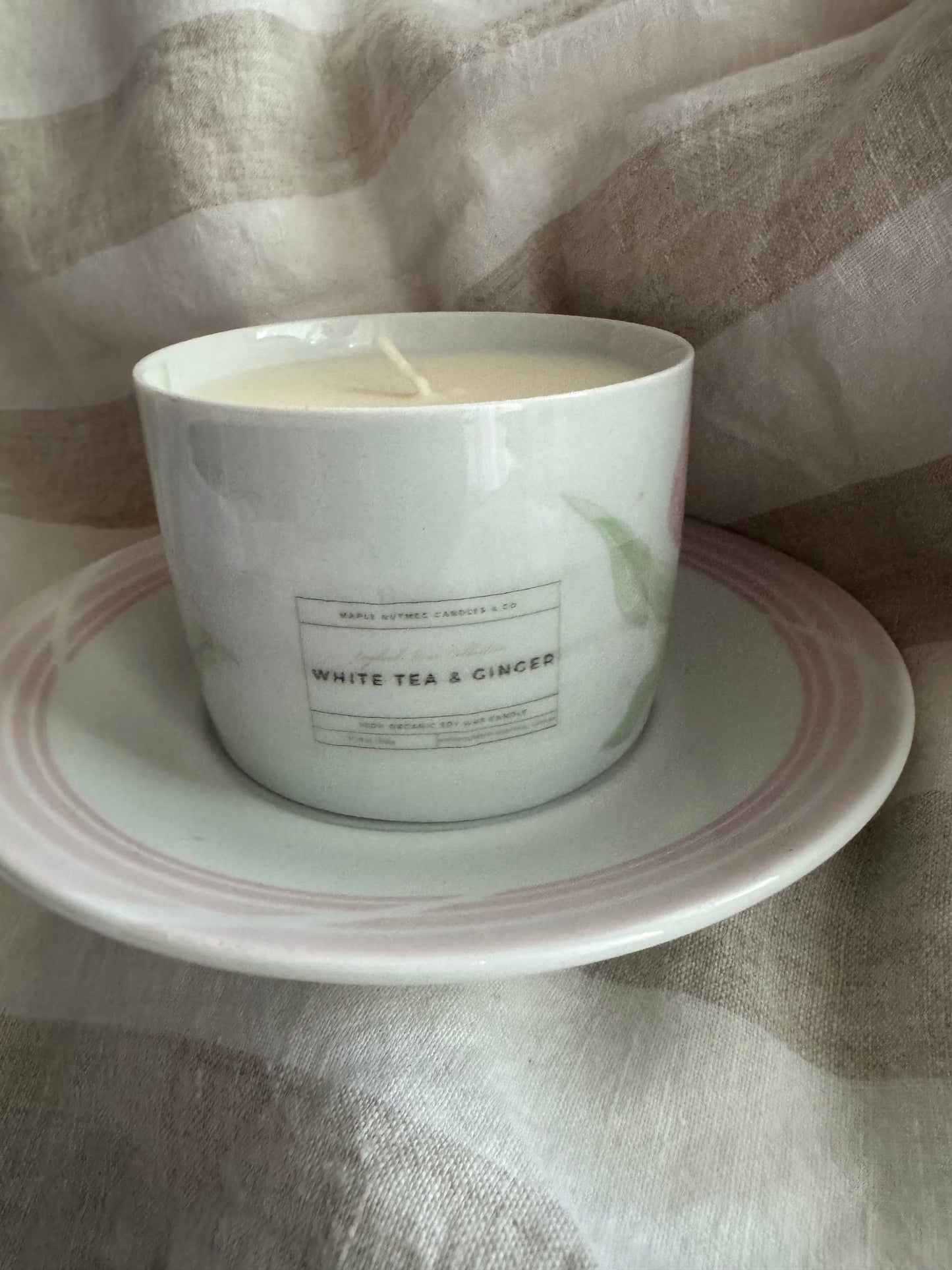 Pennie Handmade White Tea & Ginger Scented Soy Candle in Teacup