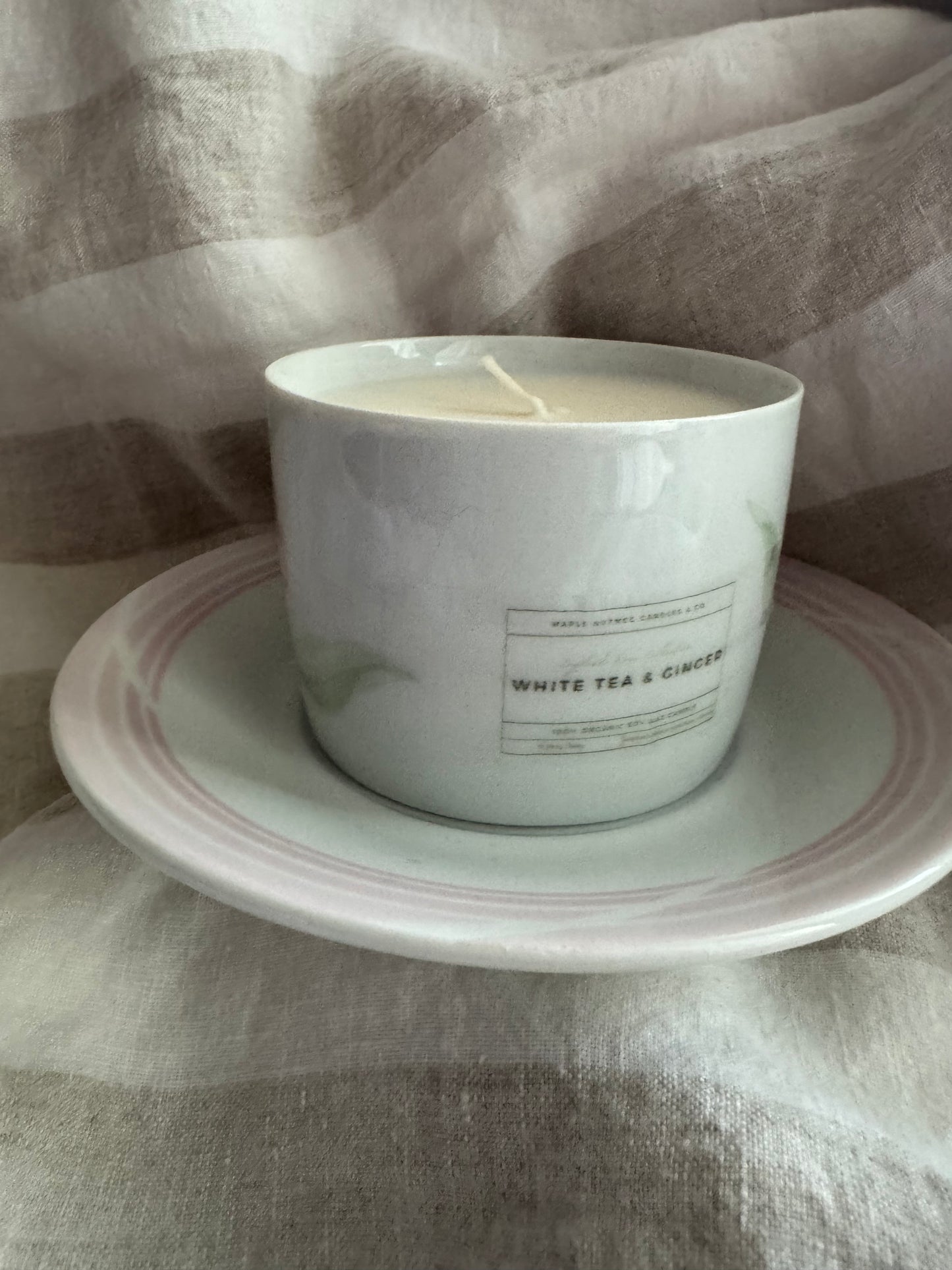 Pennie Handmade White Tea & Ginger Scented Soy Candle in Teacup