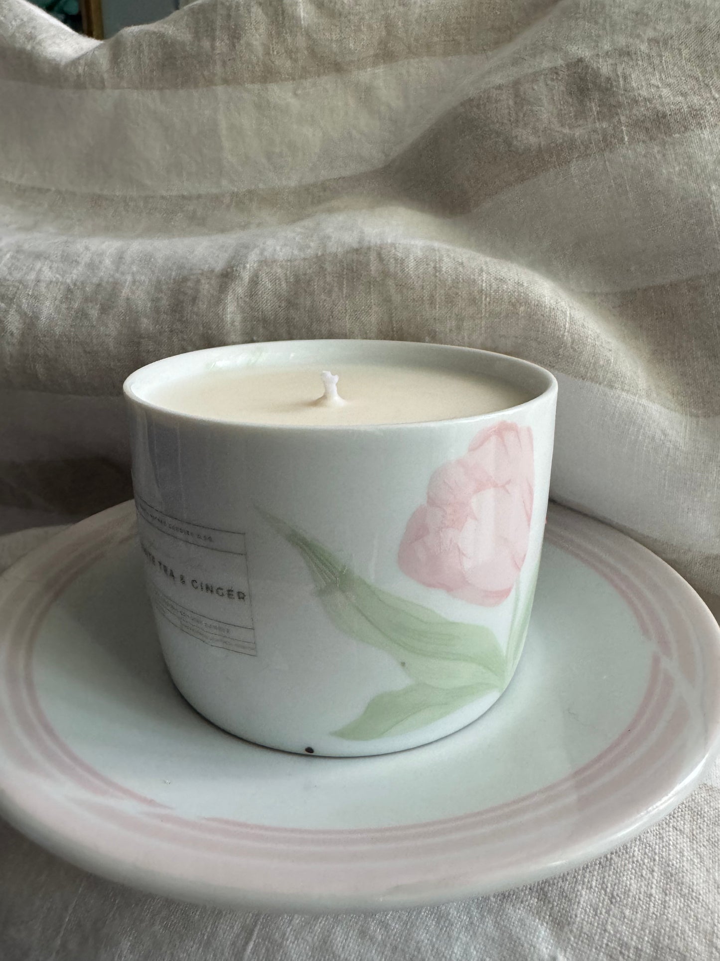 Pennie Handmade White Tea & Ginger Scented Soy Candle in Teacup