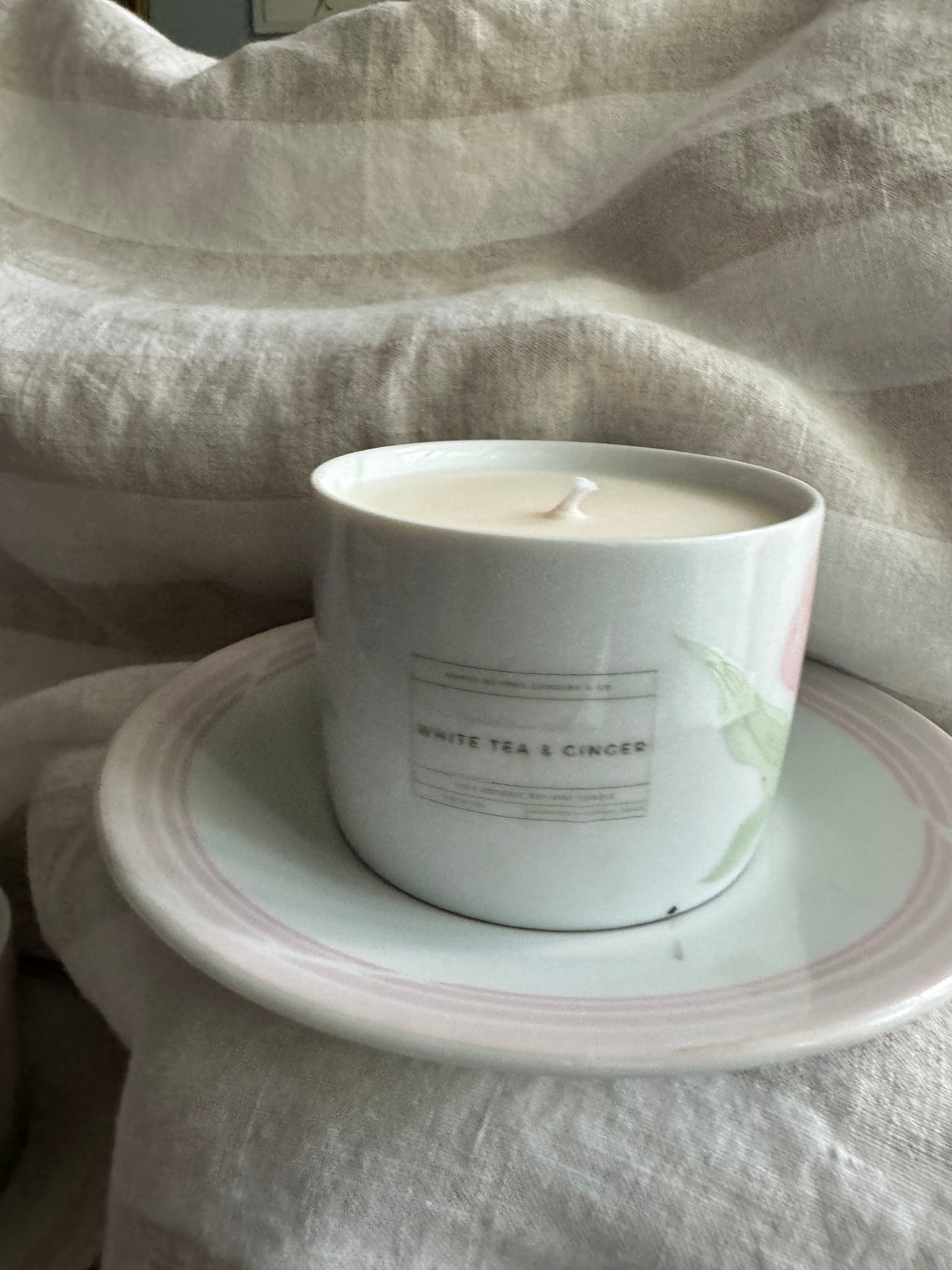 Pennie Handmade White Tea & Ginger Scented Soy Candle in Teacup