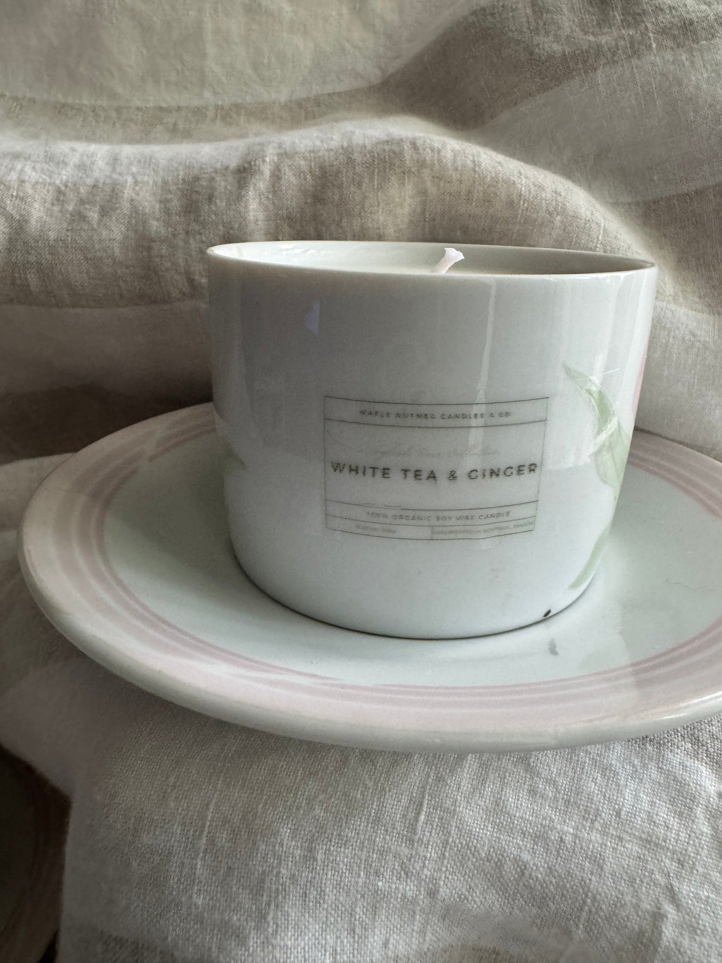 Pennie Handmade White Tea & Ginger Scented Soy Candle in Teacup