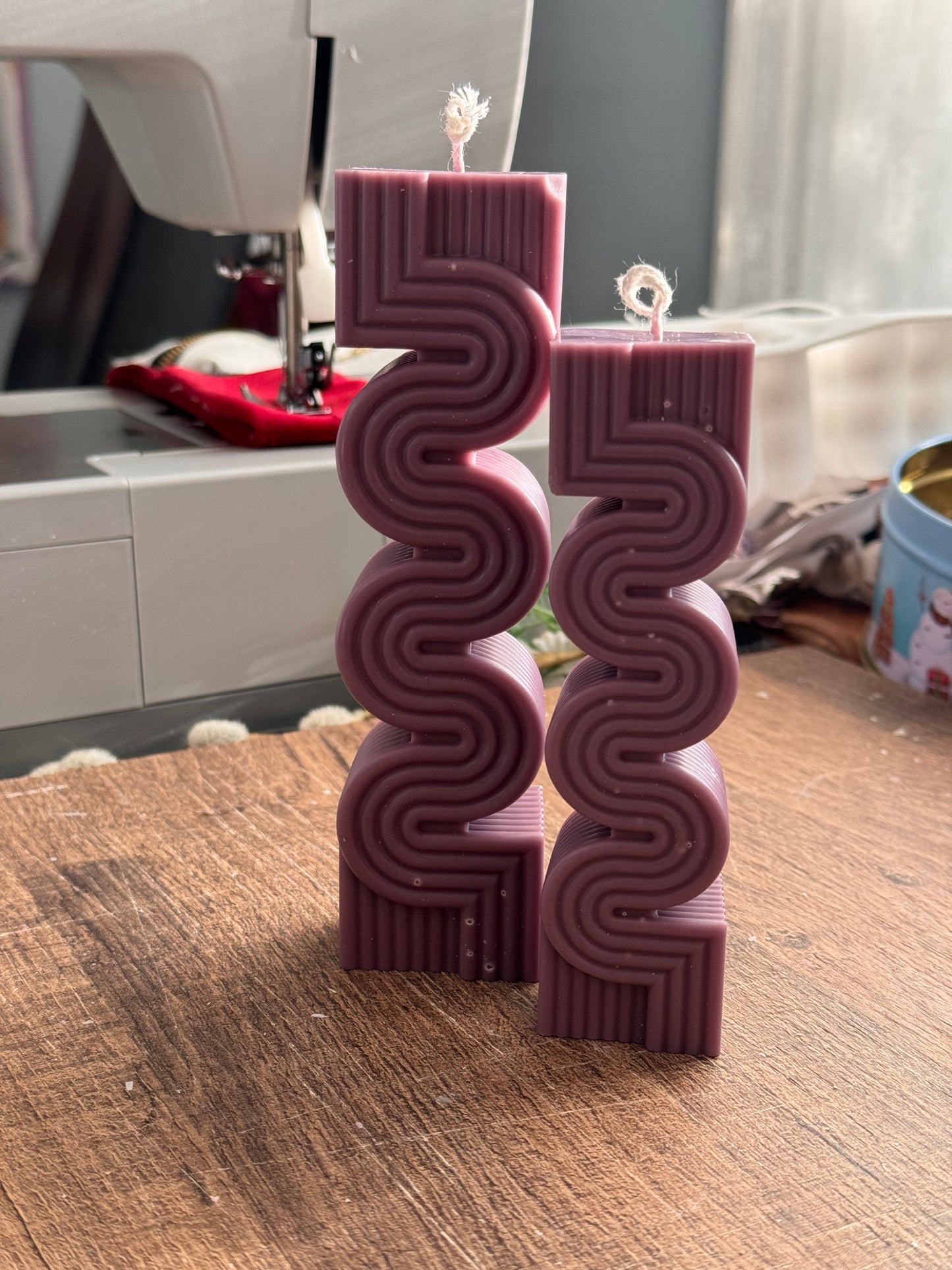 Labyrinth Ribbed Handmade Pillar Soy Candle ( Unscented )