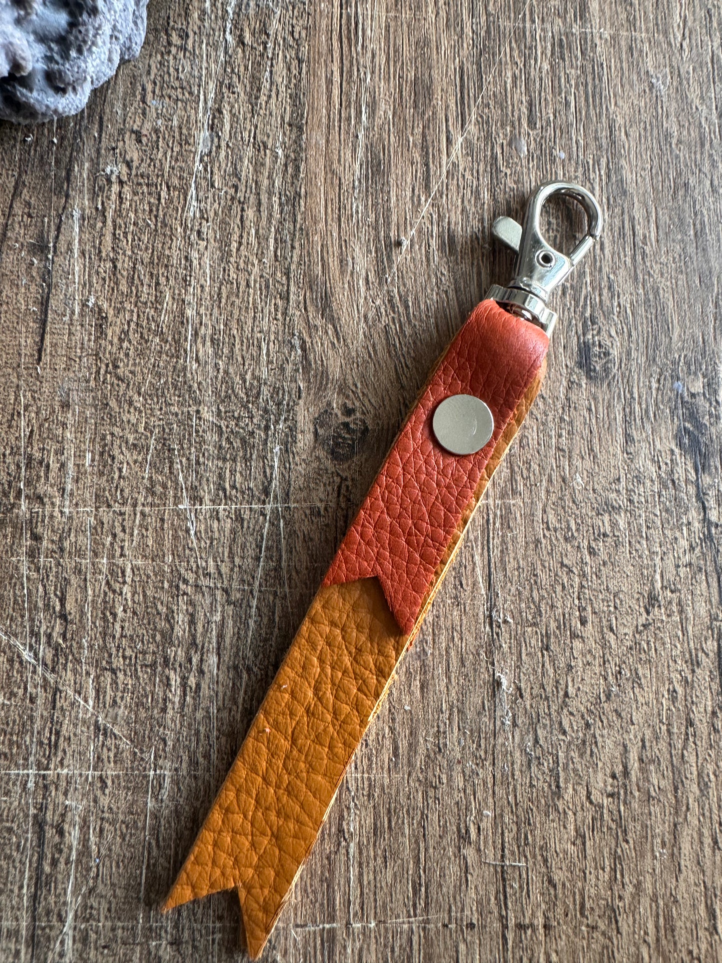 Ginnie Handmade Leather Keychain Cognac & Orange