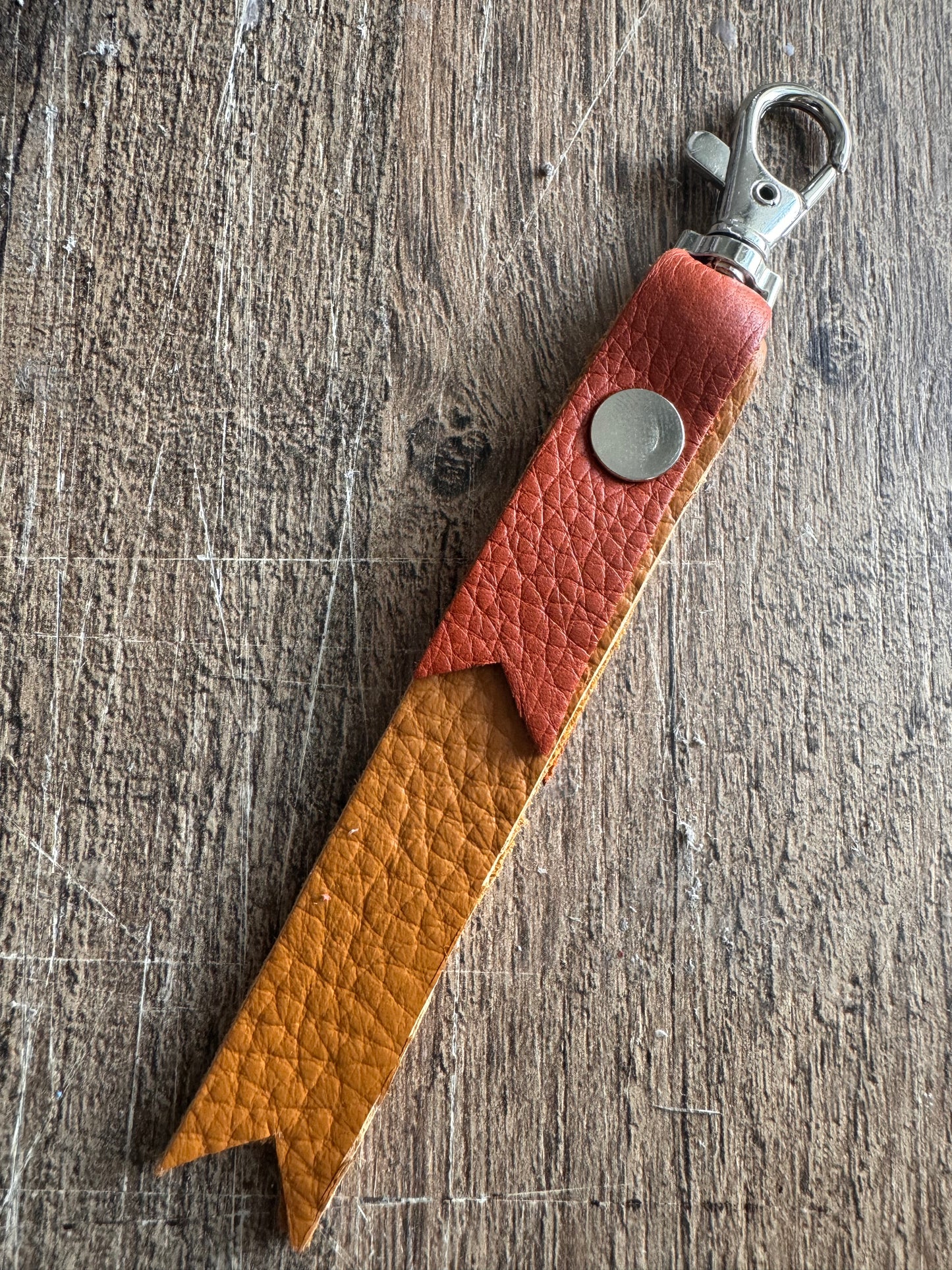 Ginnie Handmade Leather Keychain Cognac & Orange