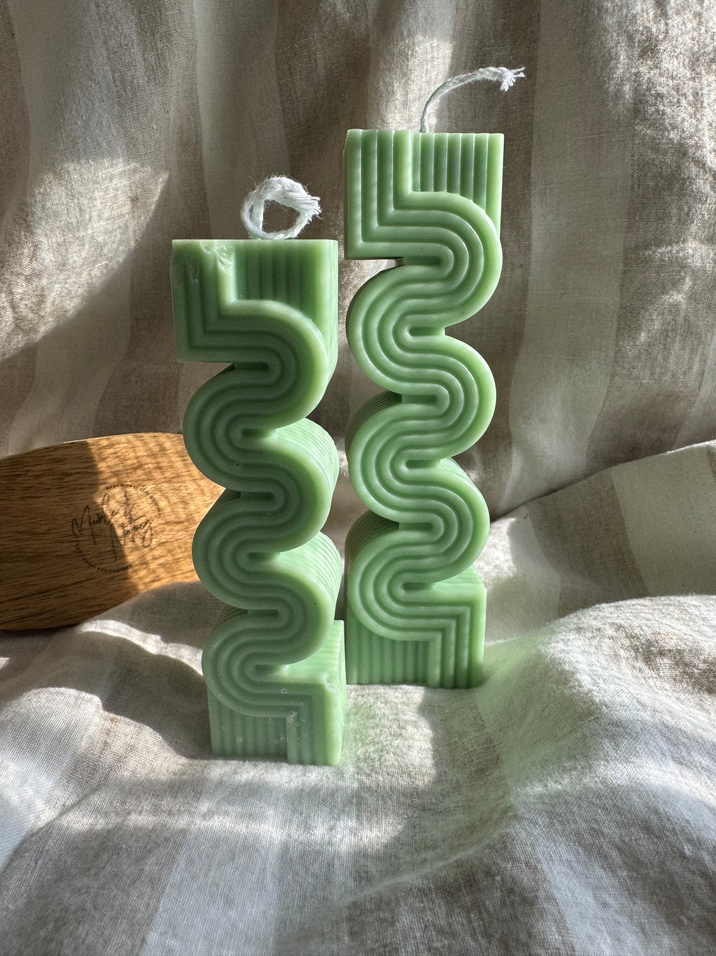 Labyrinth Ribbed Handmade Pillar Soy Eucalyptus Mint Candle ( Small )