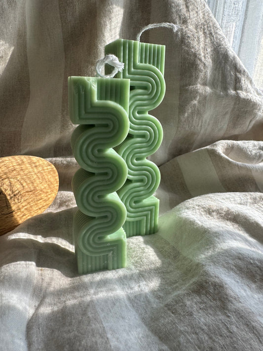 Labyrinth Ribbed Handmade Pillar Soy Eucalyptus Mint Candle ( Small )