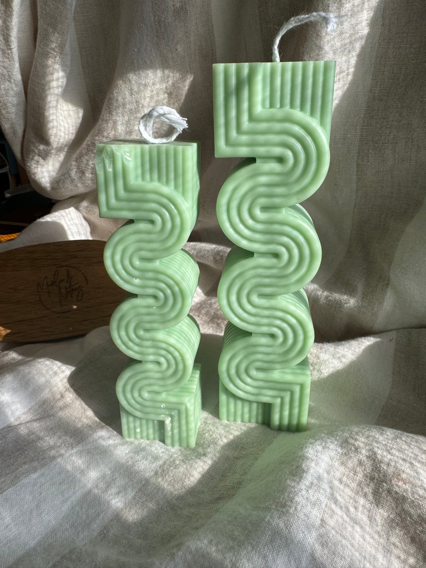 Labyrinth Ribbed Handmade Pillar Soy Eucalyptus Mint Candle ( Large )