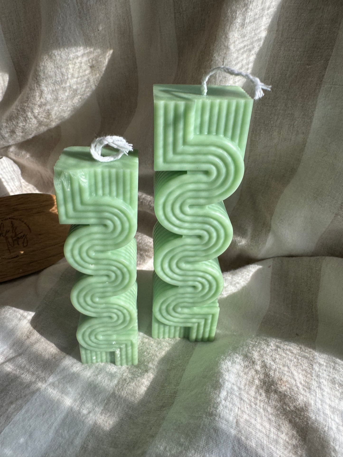 Labyrinth Ribbed Handmade Pillar Soy Eucalyptus Mint Candle ( Small )