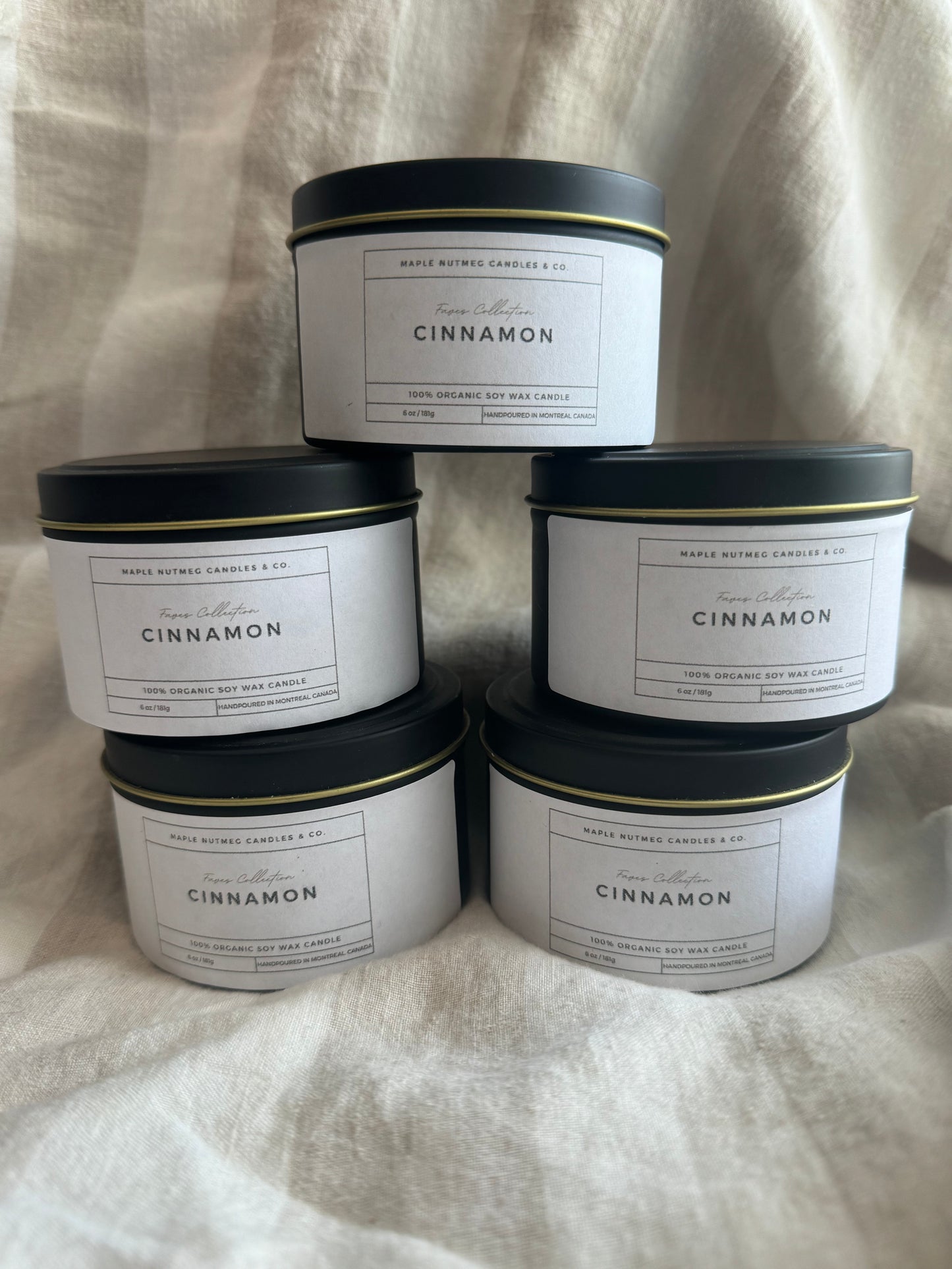 Brontë Handmade Cinnamon Scented Soy Candle in Matte Black Metal Container