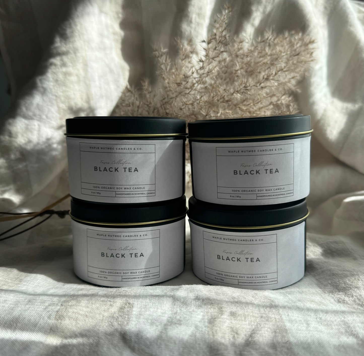 Brontë Handmade Black Tea Scented Soy Candle in Matte Black Metal Container