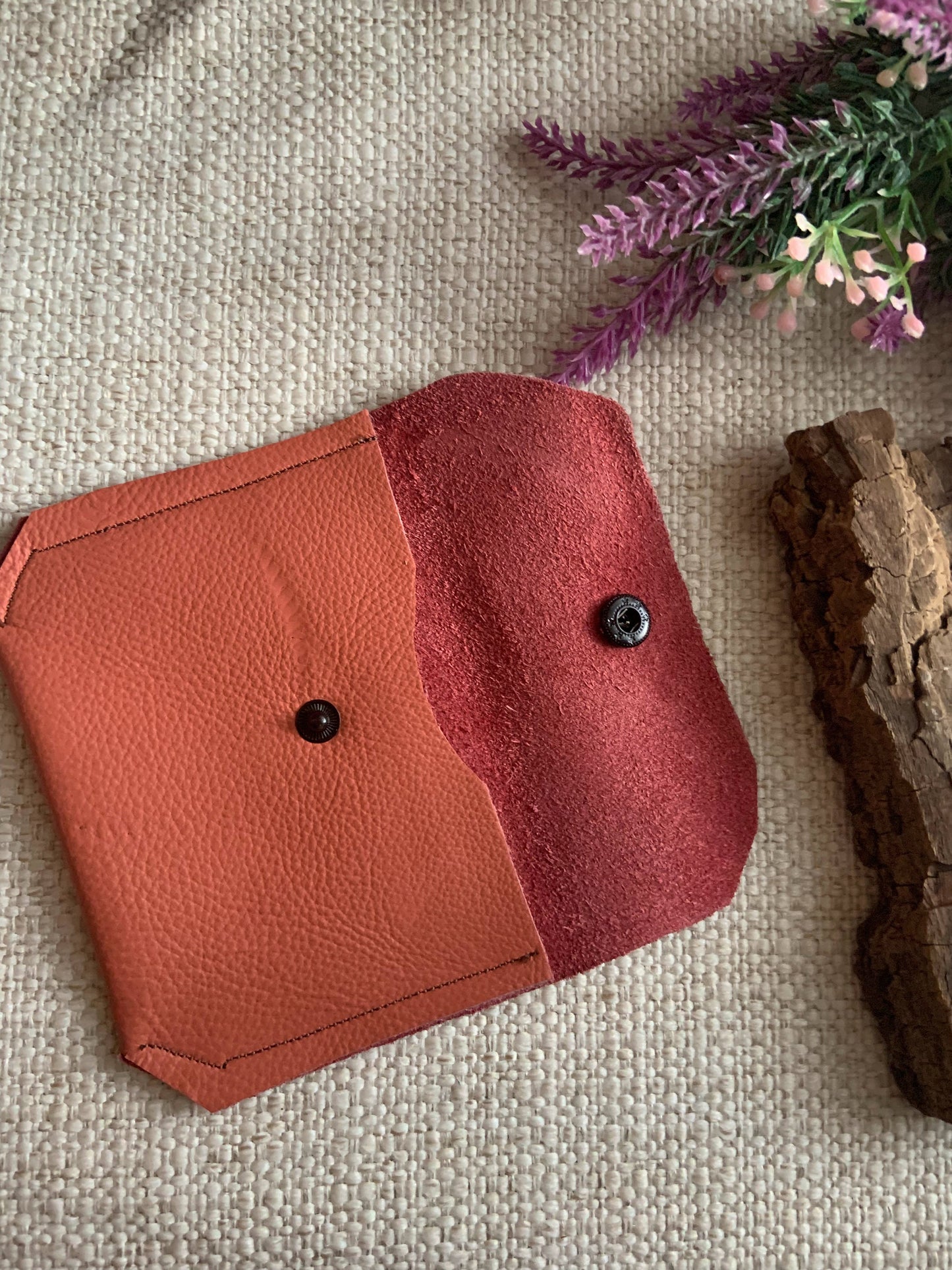 Annabelle Handmade Reclaimed Leather Coin Purse Coral