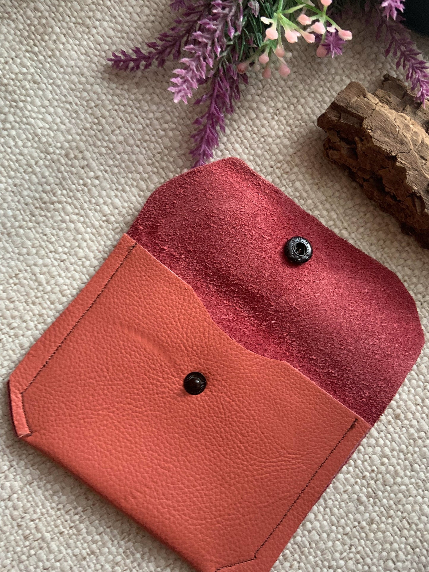 Annabelle Handmade Reclaimed Leather Coin Purse Coral